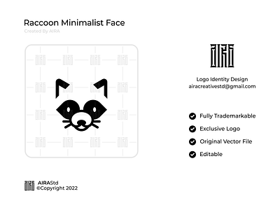 Raccoon Minimalist Face animal animal face animal logo design forsale logo logo design logo forsale logodesign minimal minimalist logo panda logo raccoon raccoon logos racoon