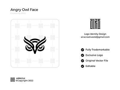 Angry Owl Face Logo abstract logos animal logos bird logos design iconic logos logo logo design logodesign minimal minimalist logo modern logos owl owl head logos owl logos