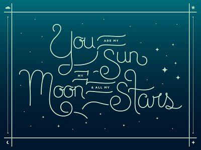 Nursery Quote illustration lettering moon stars sun