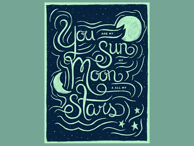Nursery illustration lettering moon stars sun