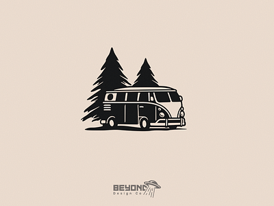 Happy Campers Logo Exploration branding camper design forest illustration logo pine tree van vector