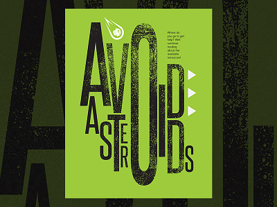 Avoid Asteroids green icons poster space texture typography