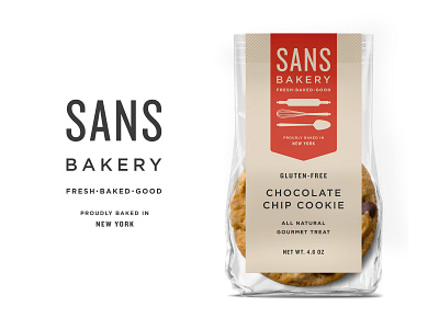 Sans Chocolate Chip Cookie Packaging bakery branding food gluten free gourmet label logo nyc packaging startup vegan