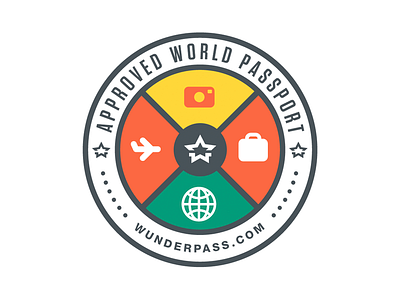 Approved World Passport badge bag camera globe icon iconography illustration plane stamp wunderpass