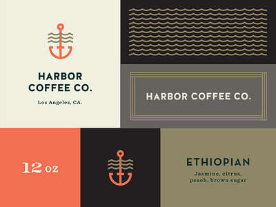 Harbor Coffee Co. anchor beverage branding coffee harbor label logo pattern roaster set