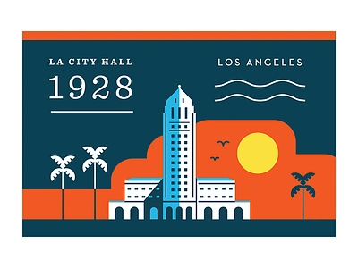 LA City Hall 24 march 31 december architecture art deco building california downtown dtla illustration john parkinson los angeles postcard