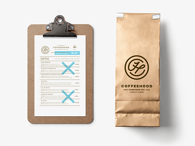 Coffeehood Menu & Bag bag beverage brand branding coffee craft menu packaging stamp
