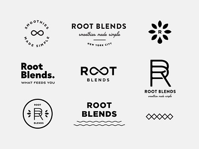 Root Blends badge branding fruit icon juice leaf monogram pattern smoothie