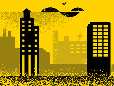 P2 City illustration building city cloud illustration rain texture urban yellow