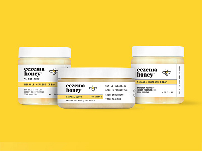 Eczema Honey Final Packaging branding cosmetic cream design honey identity illustration label logo packaging skincare skpackaging18 startup logo typography