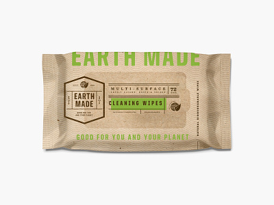 Earth Made pt.2.3 badge bag branding design earthy identity kraft label logo organic packaging typography wet wipes wipes