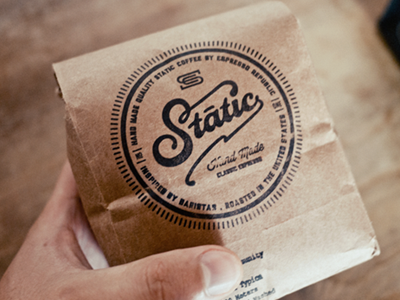 Static Bag badge bag beverage classic coffee drink dripp espresso espresso republic font food hand made coffee label lettering logo monogram package packaging retro slabserif stamp typography vintage vintage modern