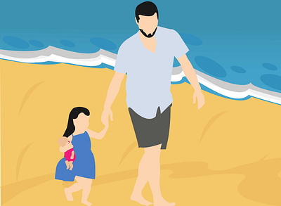 father and daughter illustration illustraion sea beach