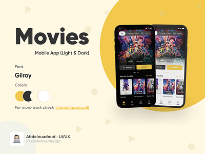 Movies mobile app (Light & Dark) auto layout component dark figma home home page light mobile app mobile ui movies movies app prototype ui uiux ux
