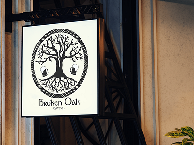 The Broken Oak Tavern beer branding branding illustration illustrator logo mockup tavern tree logo vector