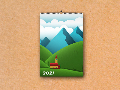 Illustration for calendar calendar design flat illustration landscape mountains vector
