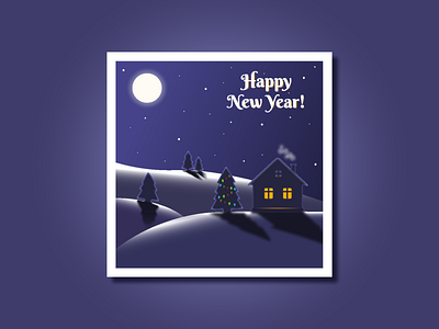 Winter night adobe illustrator card christmas design flat illustration landscape moon night snow vector winter