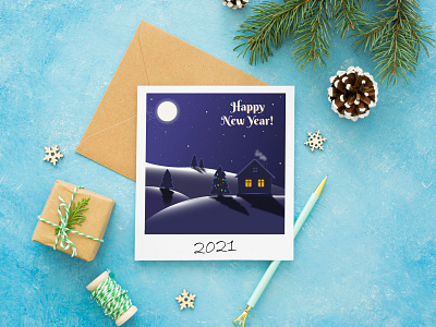 New Year Card christmas design flat illustration landscape new year night postcard vector winter