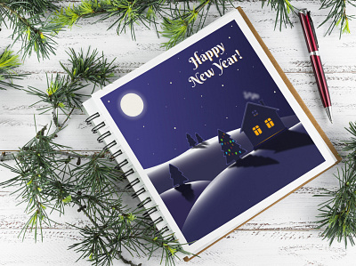 New Year Landscape christmas design flat holiday illustration landscape moon new year night vector winter