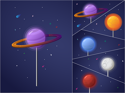 Space lollipops v3 design flat illustration lollipops mars moon neptune planet saturn sun vector