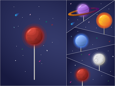 Space lollipops v2 design flat illustration lollipop mars moon neptune planets saturn sun vector