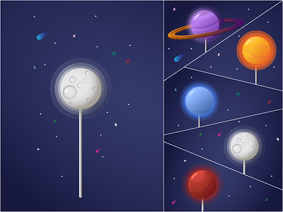 Space lollipops design flat illustration lollipop mars moon neptune planets saturn sun vector