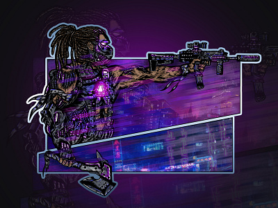 Cyber soldier army cyberpunk illustration military neon light photoshop print soldier