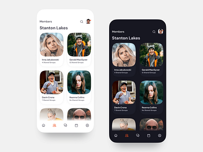 Univercity Social Network - Members screens in white/dark modes app application ux ui dailyui dark mode dark theme facebook listing page members modern ui design saas design social network social networking app trendy