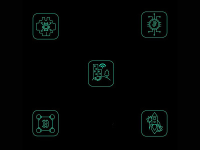 futuristic icons aerospace artificialintelligence blockchain fintech futuristic icon illustrator neon smartcity vector