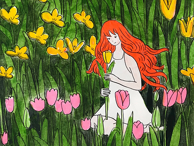 Happy Valentine’s Day! garden girl illustration illustrator sketch sketchbook tulips valentines watercolor