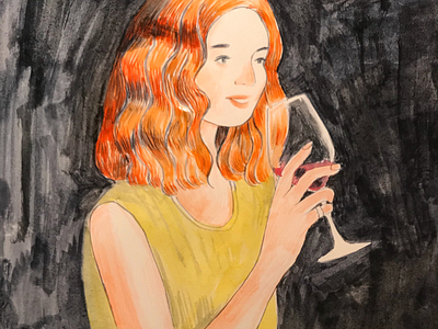 Debora baby driver date debora ginger hair illustration joy watercolor wine yellow dress