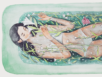 Water... art bath bathtub blue flower girl green illustration sketch water watercolor