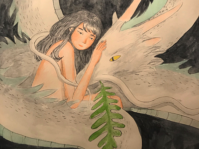 Girl of a Dragon... art dragon girl hug illustration peace watercolor