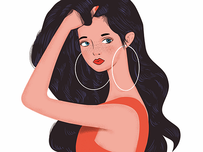 Freckle... earring freckle girl hair illustration red red dress