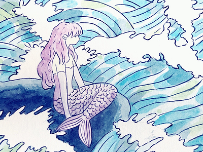 Move to the sea... girl illustration mermaid pink sea sketch sketchbook storm watercolor