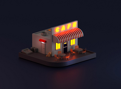 Night Cafe 3d blender photoshop