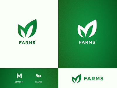 M Farms Logo branding fruits green icon identity leaf logo letter m logo lettermark logo m farms minimal monogram letter mark monogram logo packaging print design ptint typography vector vegetables