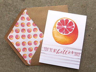 You're My Better Half art card cute fruit grapefruit graphic design greeting card illustration love painting summer watercolor