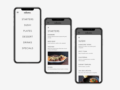 Sakana: Mobile Menu design mobile responsive design typography ui ux