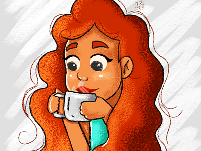 Ilustração Menina tomando café design illustration