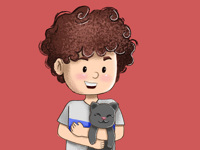 Ilustração de Menino segurando gato cat design draw illustration