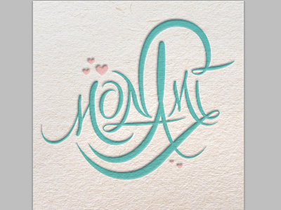 Mon Ami french friends hearts mock letterpress mon ami pink teal
