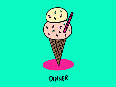 Balanced meal 3/3: Dinner colorful design food ice cream illustration typography