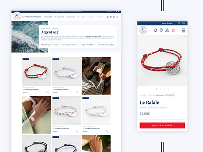 Webdesign - Le Vent à la Française accessories accessory blue bracelets collection page e commerce design france french jewelry lifestyle lifestyle brand lookbook made in france online store product grid product page product slider red sea slider