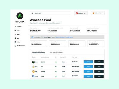 Avocado Lending Pool blockchain crypto defi design ui