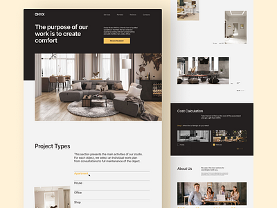 ONYX | landing page interior studio design feedback follow freelance freelancer like ui uxui webdesign