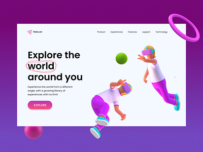 VR explore world 3d gradient landing page models ui ui design virtual reality web ui website ui