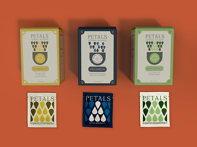 Petals Organic Teas adobe dimension adobe illustrator adobe photoshop brand identity branding colorful cpg graphic design organic packaging tea