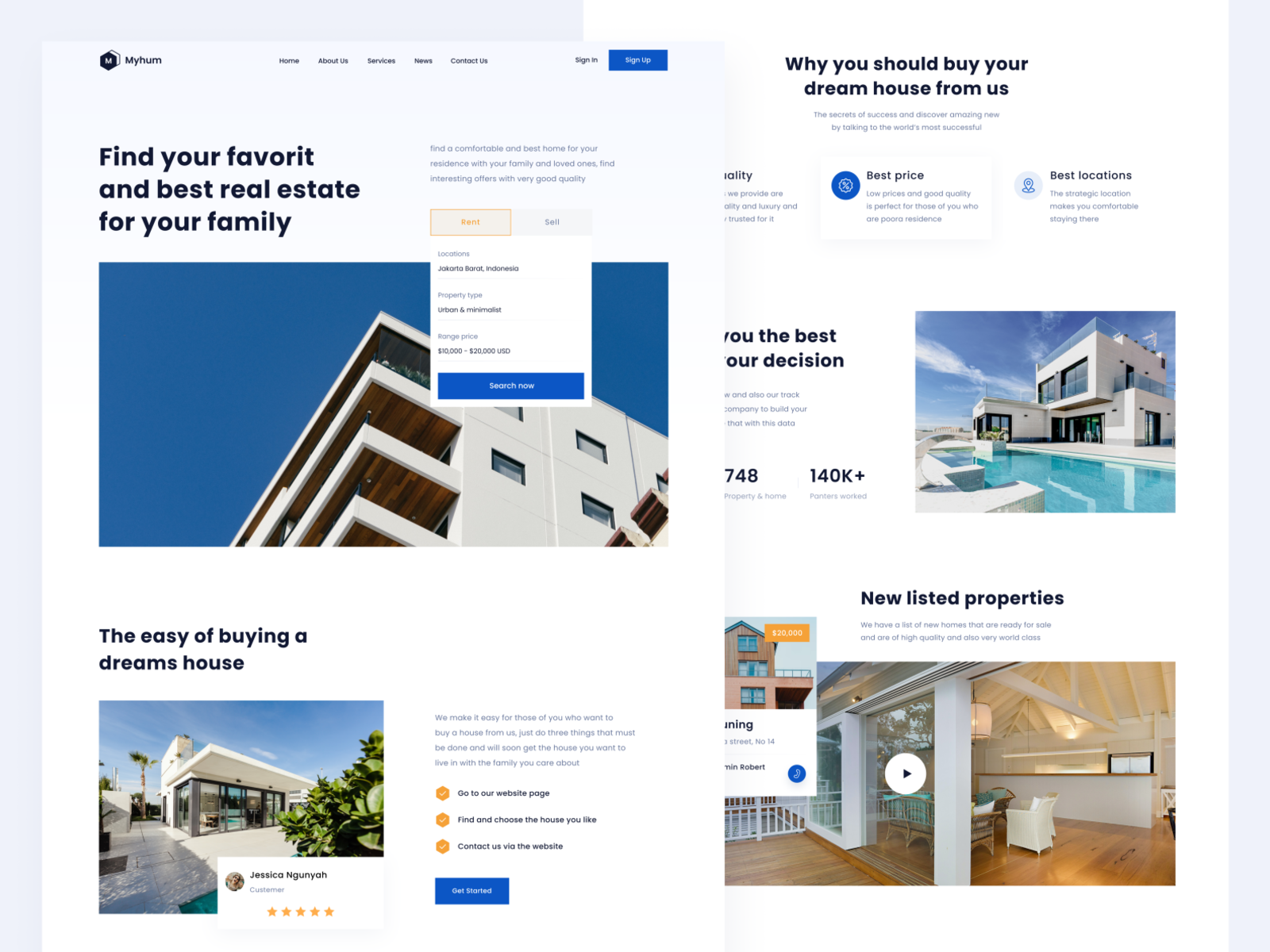 Myhum - Real Estate Landing Page design dribbble furniture app graphic design real estate rent home ui uiux ux