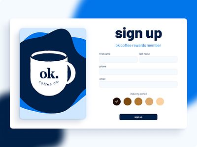 ok. coffee rewards sign up design logo ui